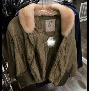 R13 Khaki Quilted Jacket with Beige Collar